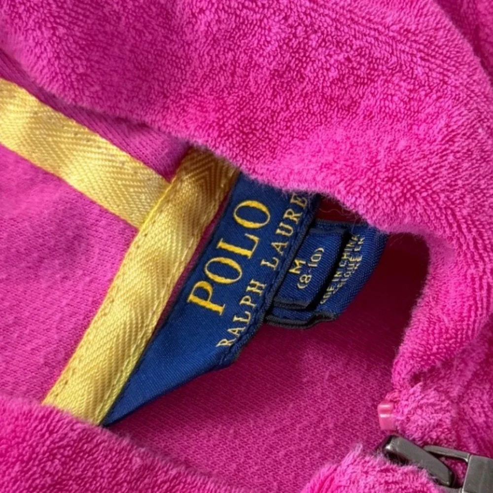 Polo Ralph Lauren Girls Pink Terry Cloth Full Zip Hoodie Sweatshirt Size M 8-10